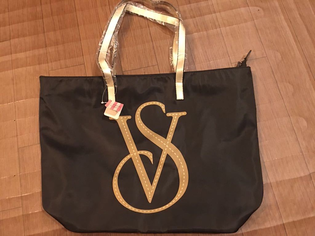 新品 送料無料 ヴィクトリアシークレット Victoria S Secret トートバッグ ハンドバッグ 大きめ ロゴプリント ブラック