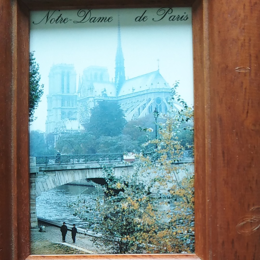 今は無き懐かしのノートルダム寺院 ポストカード フランス  木製額装品 1999年11月20日 コンサートチケット付