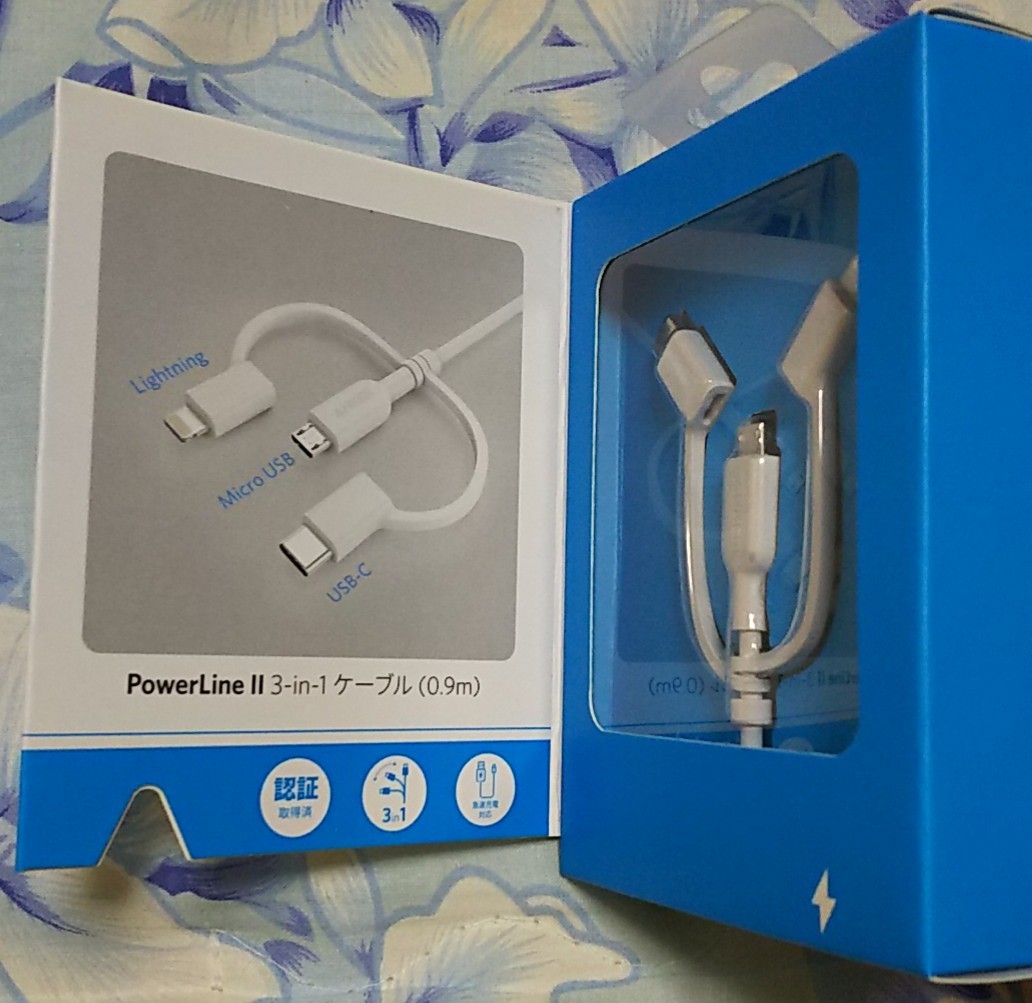 [au +1 collection SELECT] Anker PowerLine II 3-in-1 ケーブル 0.9m RS9Q001W アンカー 3in1 USBケーブル 90㎝ au スマートフォン_画像3