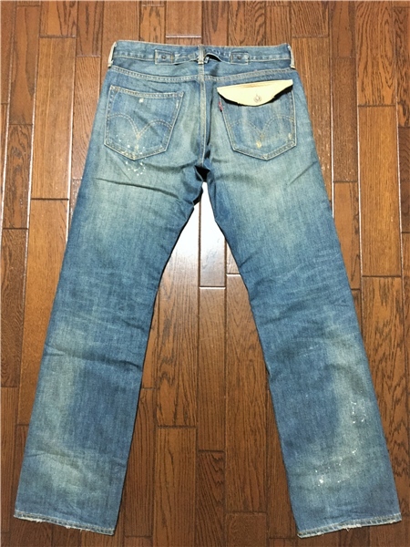 リーバイス Ｌｅｖｉ’ｓ バックルバック 後付けフラップ ヒゲ落ち ブルー ジーンズ ｗ３２ 縦落ち デニム ブリーチ ダメージ 汚れ 加工_画像7