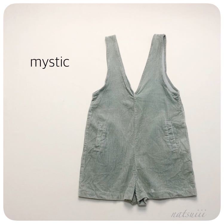 mystic ミスティック . 太畝 コーデュロイ 深Vネック サロペット オールインワン くすみグリーン 送料無料