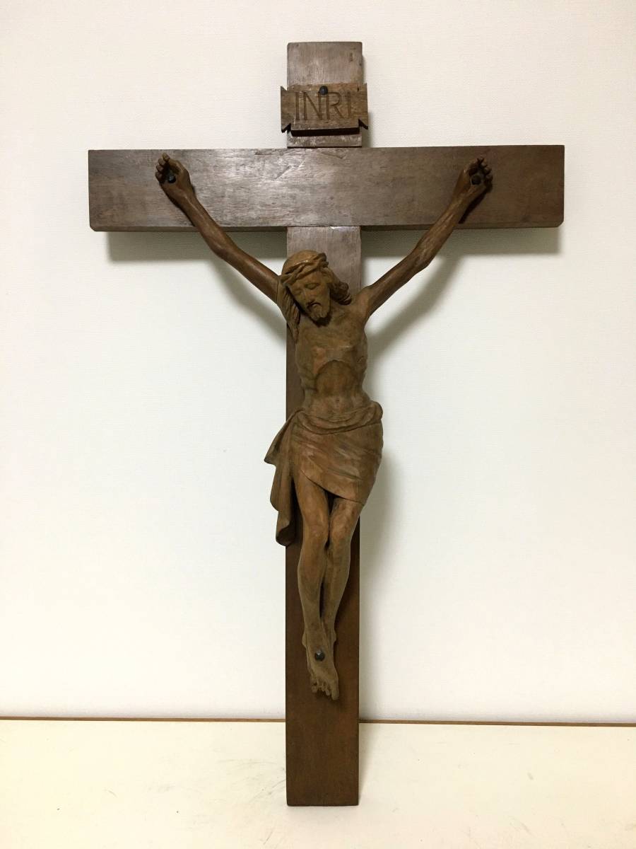 INRI * 10 character .*ies*ki list image / wooden / Vintage 78cm