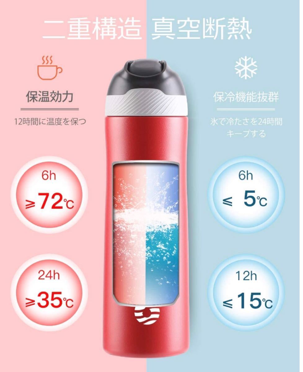 550ml 水筒 真空断熱 ワンタッチ ストロー スポーツ ボトル 直飲み 広口 保温 保冷