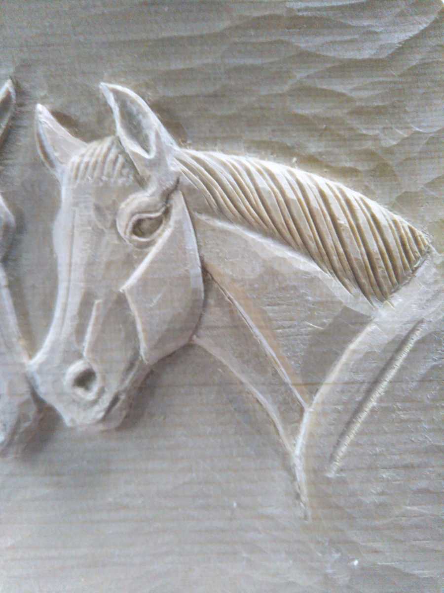 2頭の馬のレリーフ、浮き彫り、干支飾り（午）、結婚祝い、彫刻、木彫り、置き物