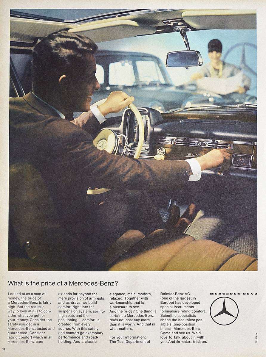  редкостный!1965 год Mercedes * Benz реклама /Mercedes-Benz/ Германия машина / передний сиденье /J