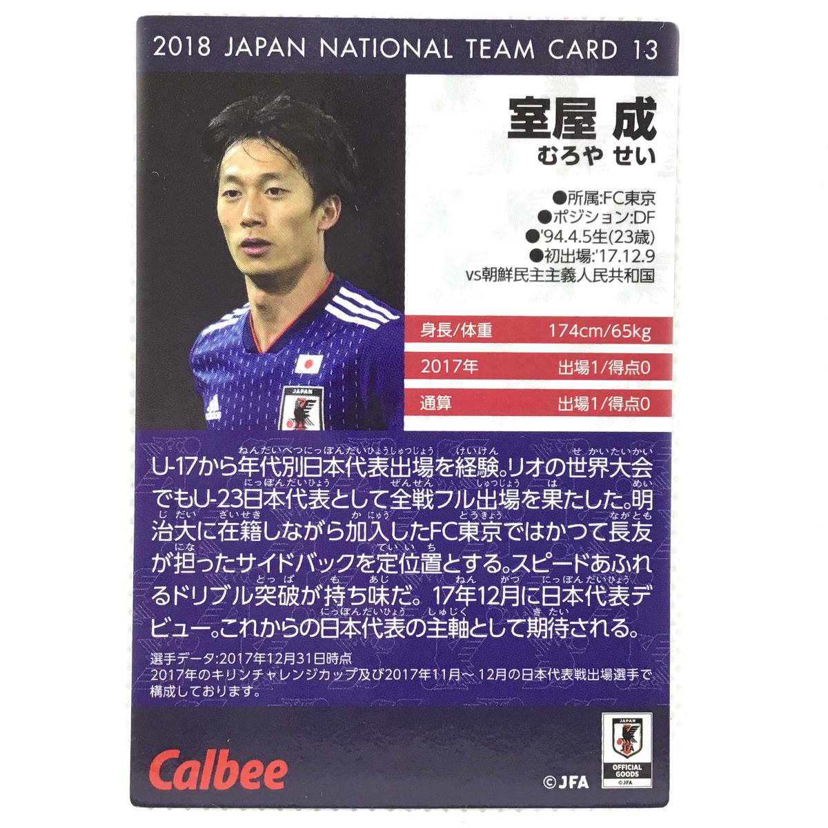 CFP【当時もの】2018 カルビー サッカー JAPAN NATIONAL TEAM CARD No.13 室屋成 SAMURAI BLUE_画像2