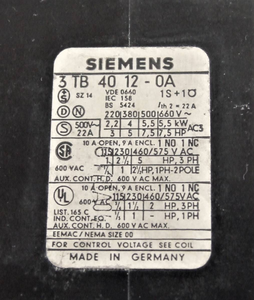 21-3/29 SIEMENS CONTACTOR 3TB40 12-0A_画像3