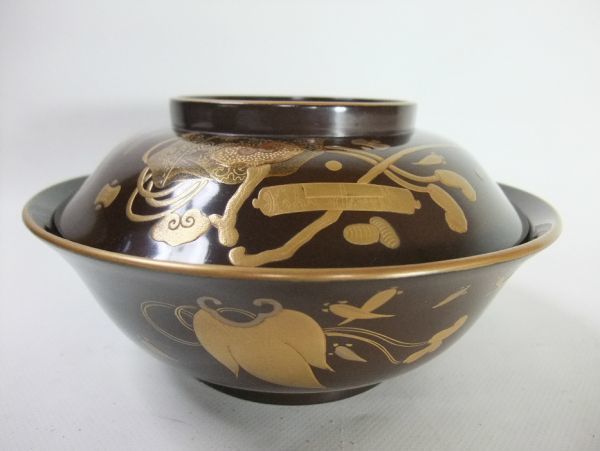 保証書付】 逸品□天然木 時代物□ 一対 螺鈿 宝紋 大名椀 金蒔絵 本