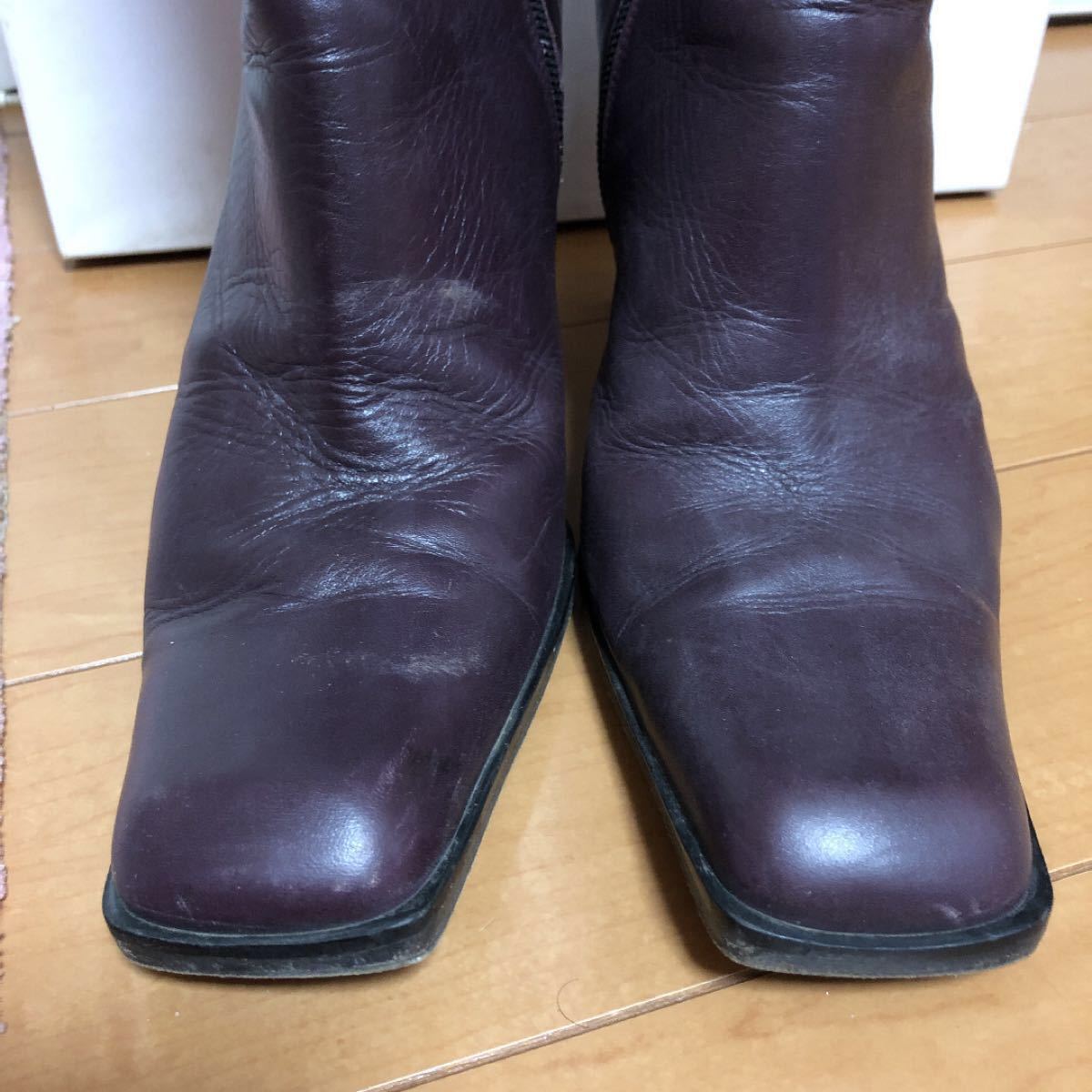 プールサイド☆本革カラーレザーロングブーツパープル深紫イタリア製