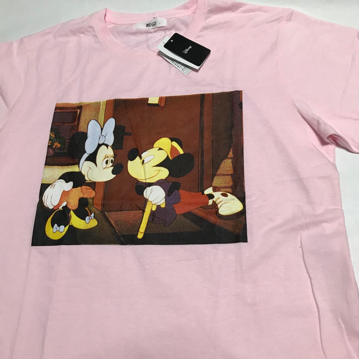 Paypayフリマ 新品 ディズニー ミッキー ミニー グラフィック ピンク ペアルック 男児兼用 双子 コーデ Tシャツ 半袖tシャツ