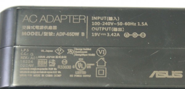 ( free shipping ))ASUS AC adaptor ADP-65DW B 19V~3.42A operation guarantee Y581L/C X555L Y483L 583L correspondence outer diameter approximately 5.5mm inside diameter approximately 2.5mm operation OK