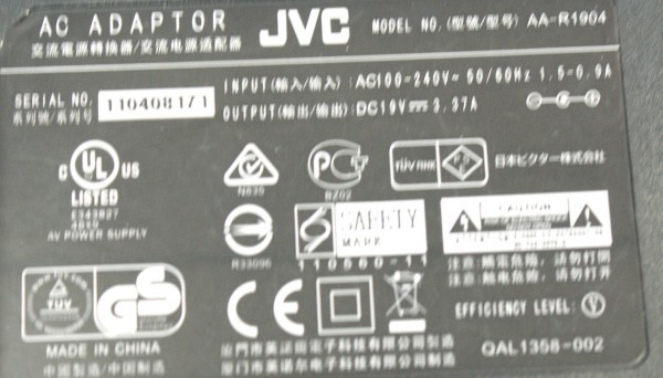 0( free shipping )) immediate payment JVC AC adaptor home theater sound system 19V 3.37A AA-R1904 operation OK