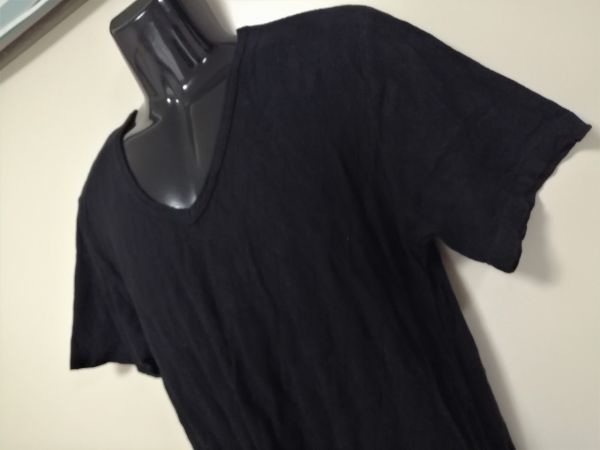 kkaa728 ■ AGENT ■ エージェント カットソー Tシャツ ニット Vネック トップス チェック 半袖 コットン 黒 L_画像4