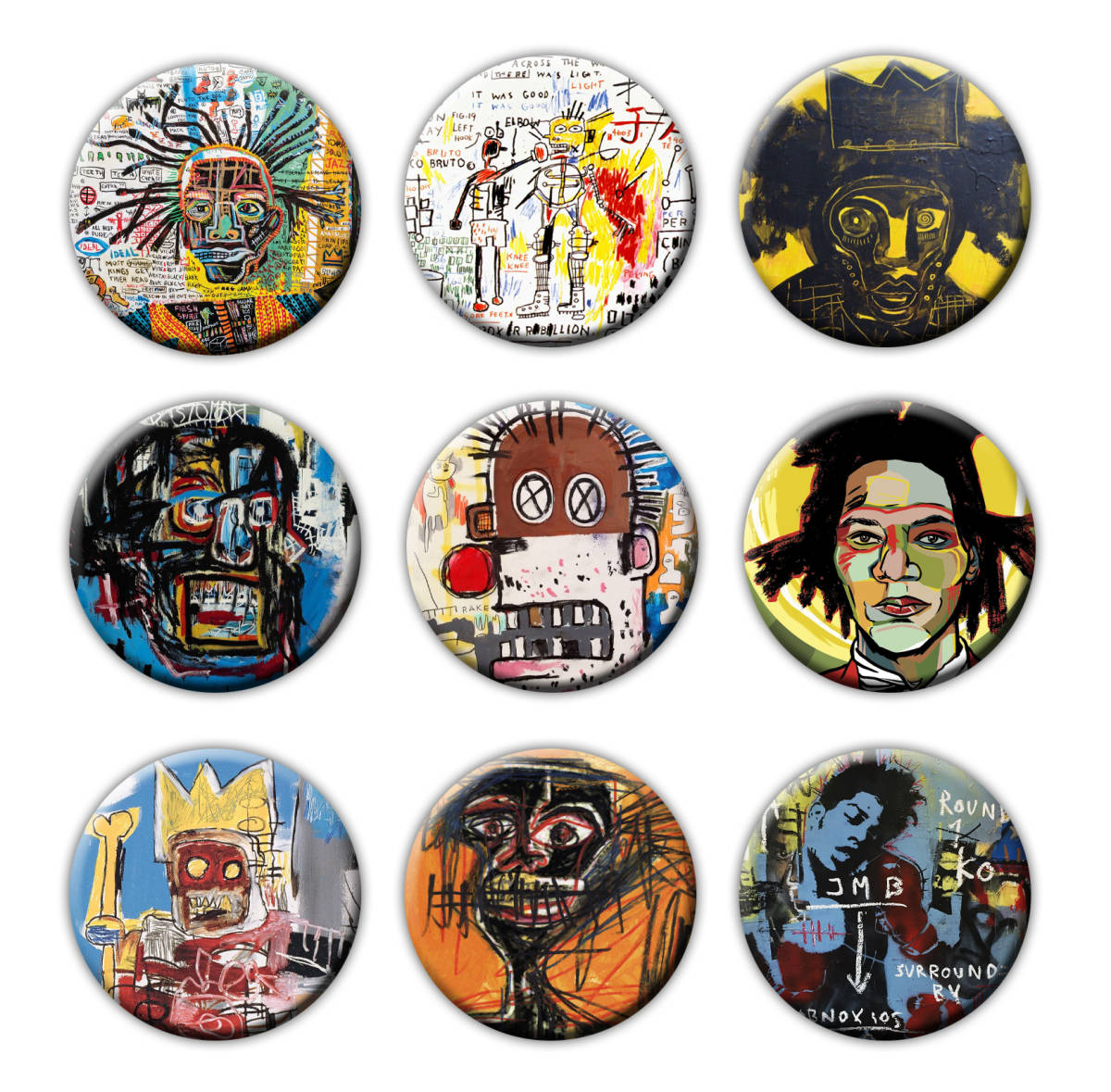 BB01-9個セット ジャン＝ミシェル・バスキア Jean-Michel Basquiat 缶バッジ badge グラフィティアート アーティスト 雑貨 オリジナル_画像1