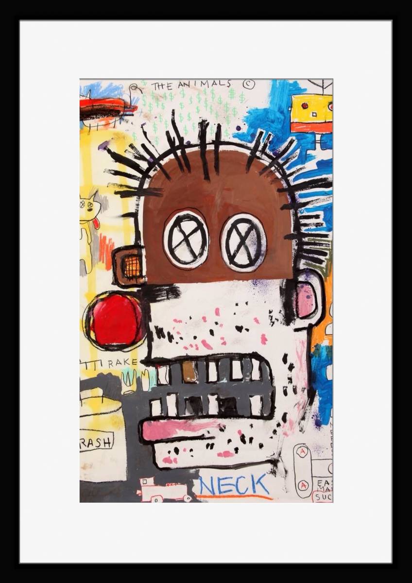 FB04W-ジャン＝ミシェル・バスキア Basquiat 白マット frame フレーム有 枠有 マット有 インテリア A4 置物 ポスター 模写_画像1