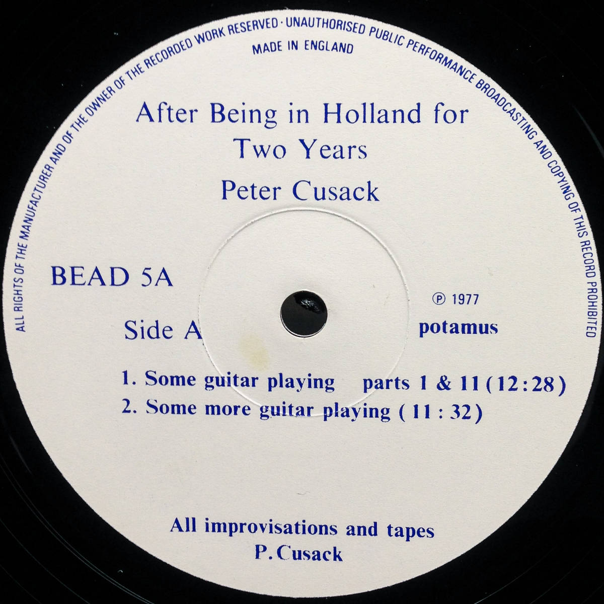 [LP] \'77 Британия Orig / Peter Cusack / After Being In Holland For Two YearsBead Records / BEAD 5