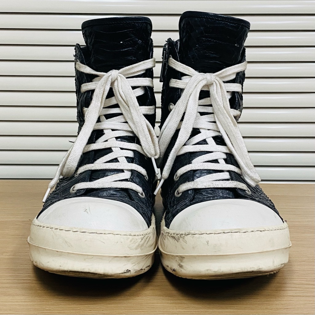 希少】Rick Owens Python Leather RAMONES SNEAKERS BLACK MILK 希少】Rick Owens Python Leather RAMONES SNEAKERS BLACK MILK