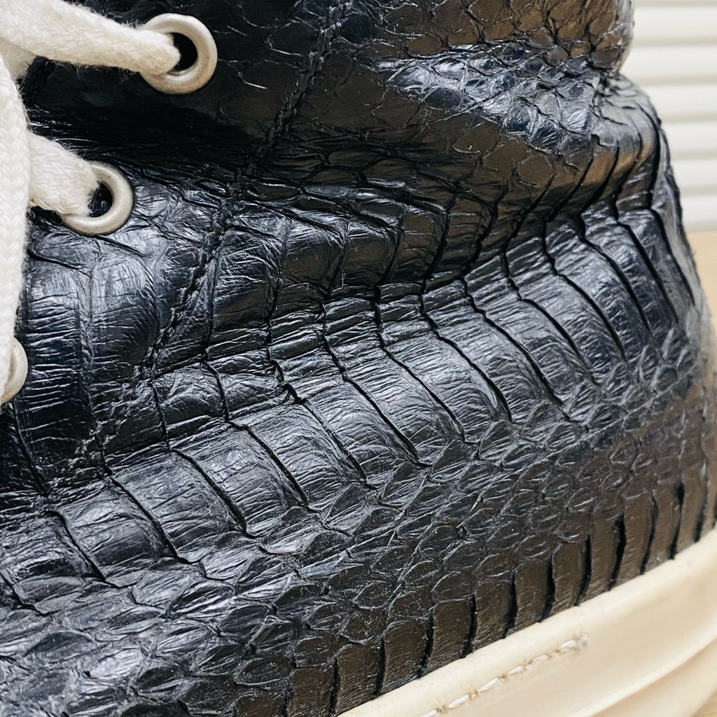 希少】Rick Owens Python Leather RAMONES SNEAKERS BLACK MILK 希少】Rick Owens Python Leather RAMONES SNEAKERS BLACK MILK