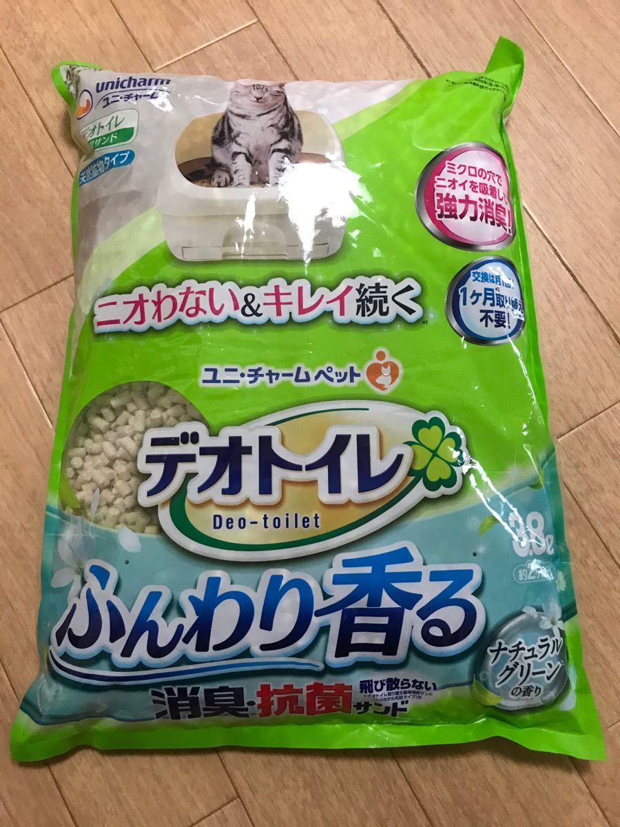デオトイレ　飛び散らない消臭・抗菌サンド　ナチュラルグリーンの香り　3.8リットル　４袋