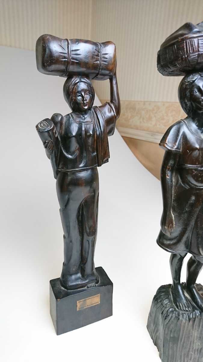 フィリピン製　木彫り　木製　女性像　置物　オブジェ　2体　まとめて 東南アジア 民芸品 工芸品 アンティーク インテリア ディスプレイ_画像2