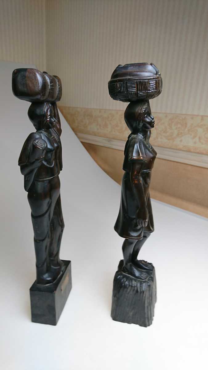 フィリピン製　木彫り　木製　女性像　置物　オブジェ　2体　まとめて 東南アジア 民芸品 工芸品 アンティーク インテリア ディスプレイ_画像4