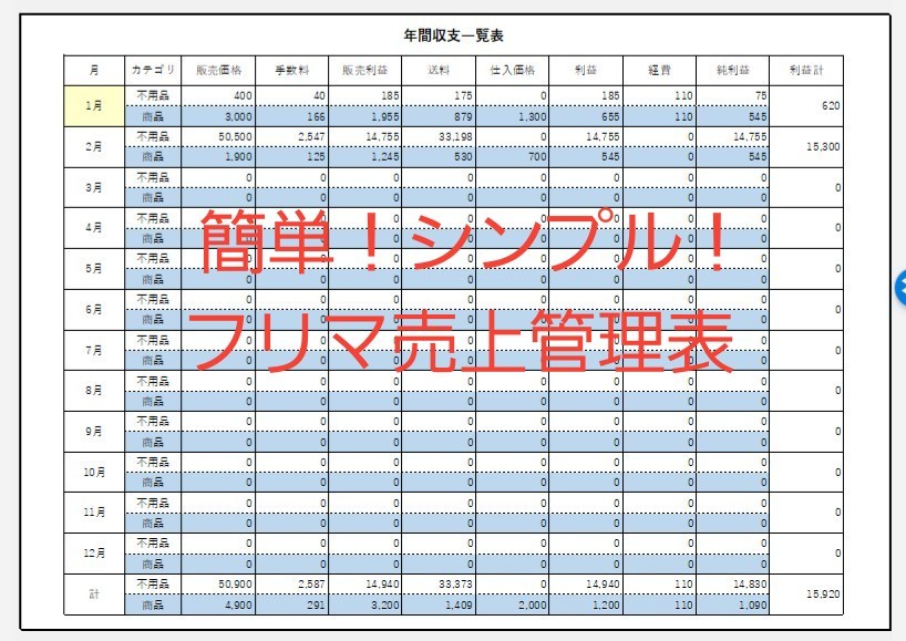 Paypayフリマ Excel フリマ売上管理表