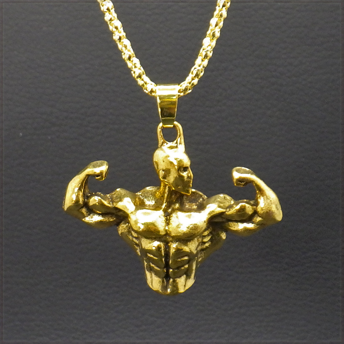 [PENDANT NECKLACE] muscle m Kim ki muscle front double ba Ise ps body builder pendant necklace (Gold) [ free shipping ]