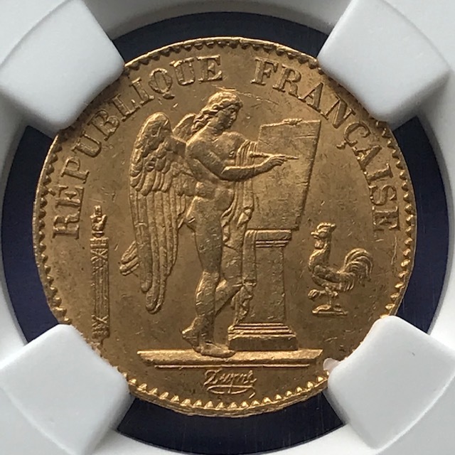 ★ 1875a Франция 20 Fran Gold Coin Lucky Angel NGC MS63