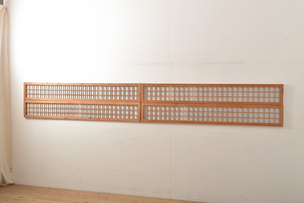R-056380　アンティーク建具　細身サイズ　シンプルな格子模様の欄間4枚セット(明り取り、明かり取り)(R-056380)