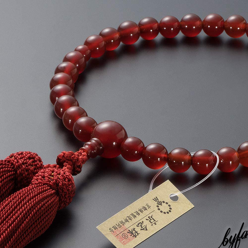 京念珠 × 7mm玉 × 瑪瑙(メノウ)】 深みのある赤 数珠 正絹頭付房 女性