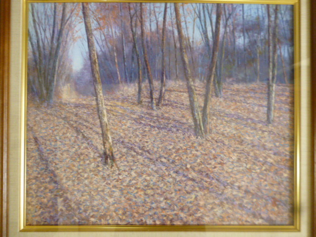 西山晋作「落葉の林」・油絵・Ｆ８号・真作・一枚の絵作家・挿し箱、黄