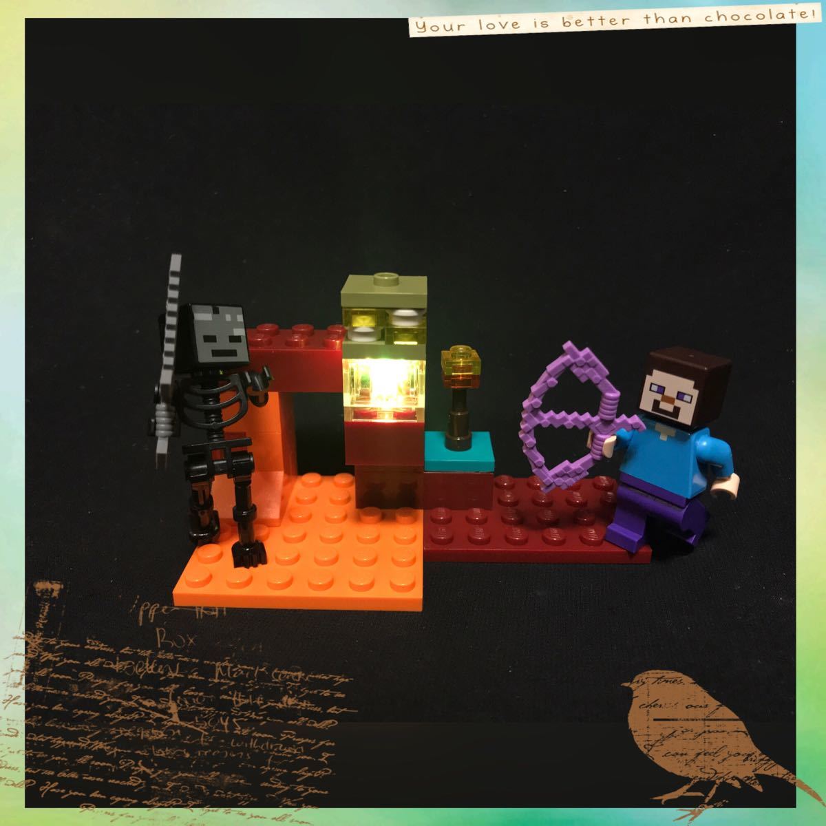 Paypayフリマ Lego マイクラ Minecraft ウィザースケルトン スティーブ 洞窟探検 互換品 Led ライトブロック
