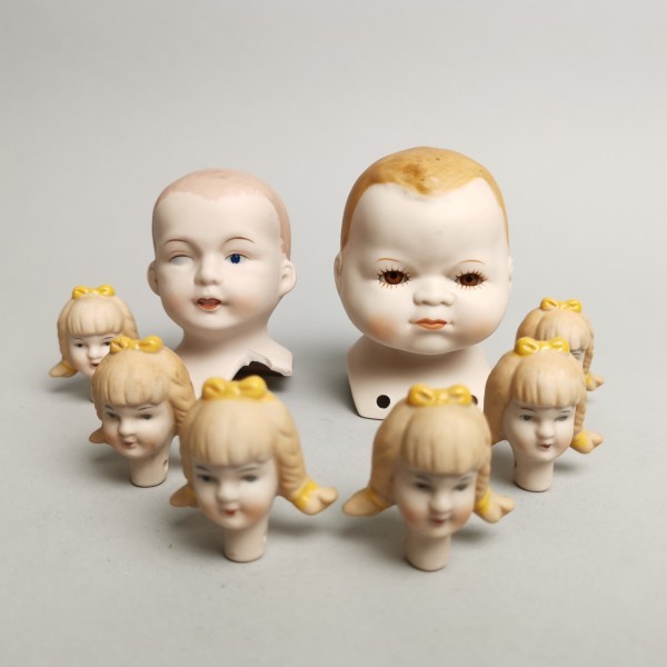 希少 Bsco 1980年代前後絶版アンティークビスクドールヘッド日本製陶器貴重資料子供女性頭部3種類人形アンティーク 日本 代購代bid第一推介 Funbid