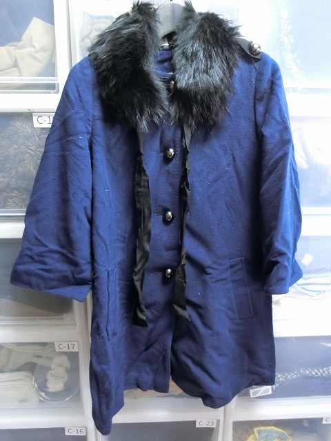 LANVIN en Bleu ファー付き コート 38 ネイビー #3204120 ランバン