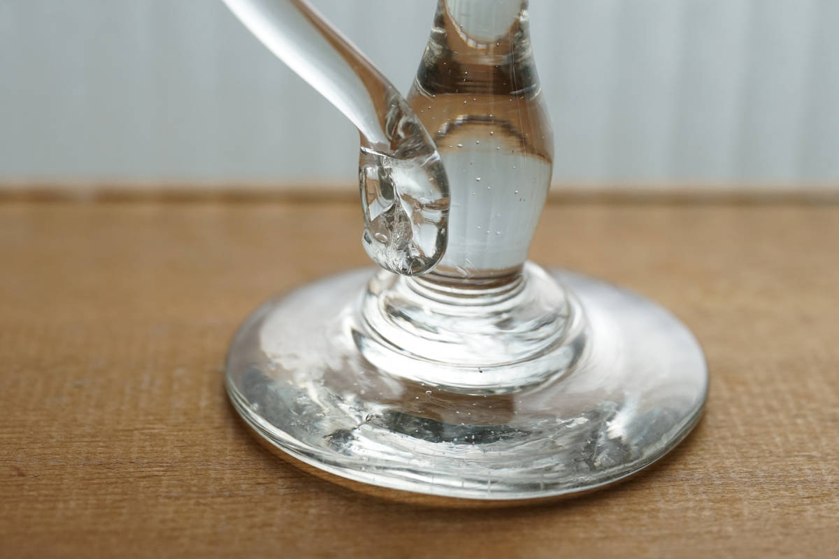 古い手吹きガラスのオイルランプグラス / 18世紀後半～19世紀前半・フランス / アンティーク 古道具 硝子 ガラス 照明_画像4
