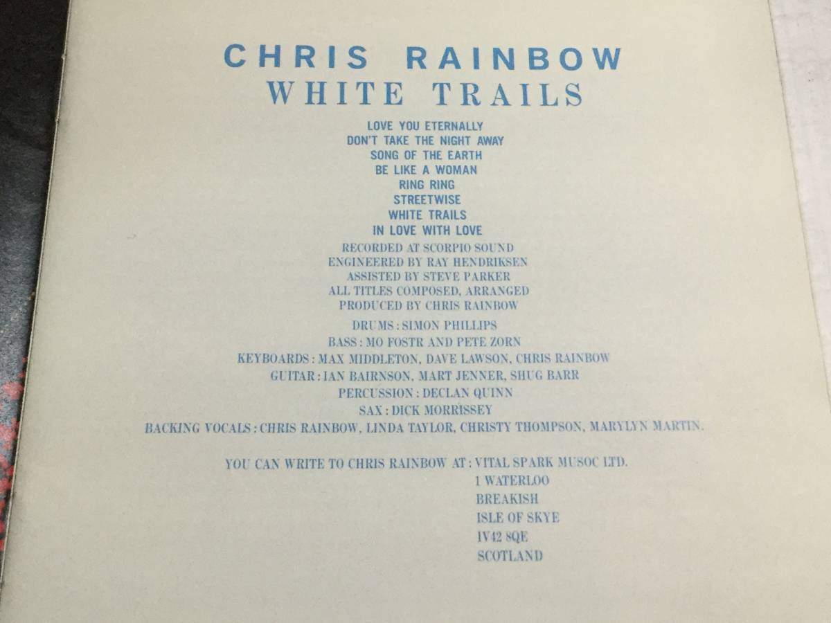 国内盤CD/AOR/クリス・レインボー/ホワイト・トレイルズ #マリリン・マーティン 送料\180 _画像2