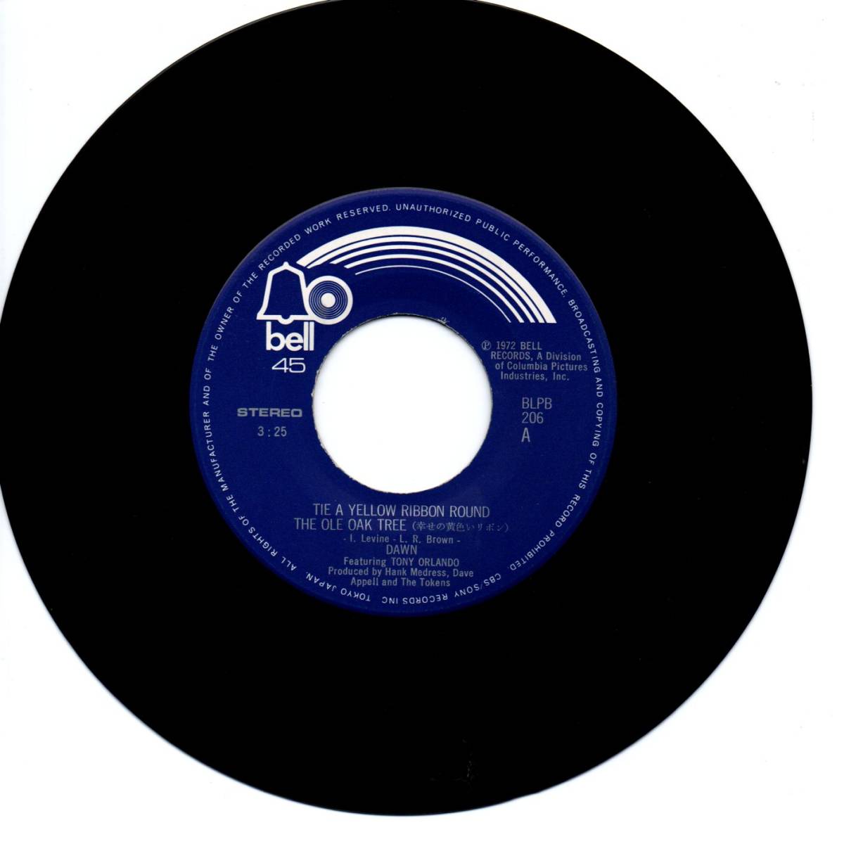 Tony Orlando & Dawn 「Tie A Yellow Ribbon Round The Ole Oak Tree/ You're A Lady」国内盤EPレコード　 _画像3