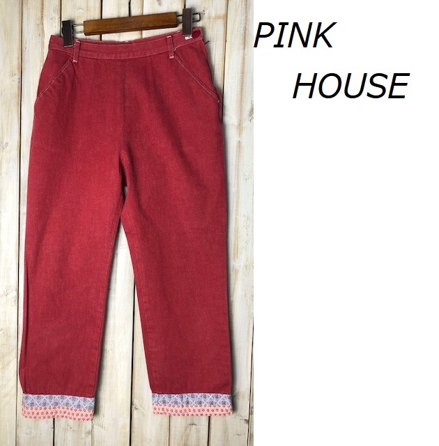 PINK HOUSE ピンクハウス クロップドデニムパンツ M 赤 オールド レトロ古着 日本製 ●98_画像1