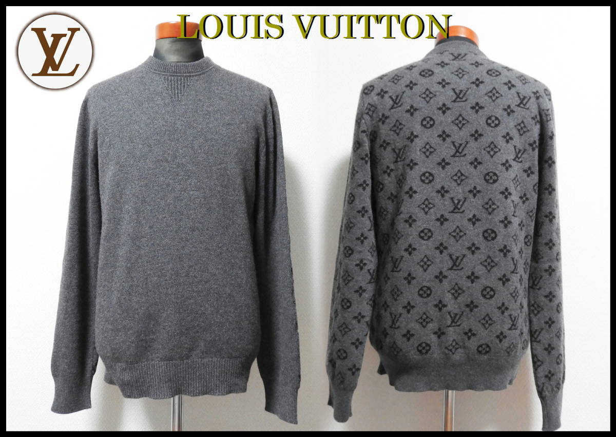 LOUIS VUITTON カシミヤ ニットセーター 国内正規品 ルイヴィトン メンズ S グレー ブラック 黒 美品 トップス フリース モノグラム 完売品_画像4