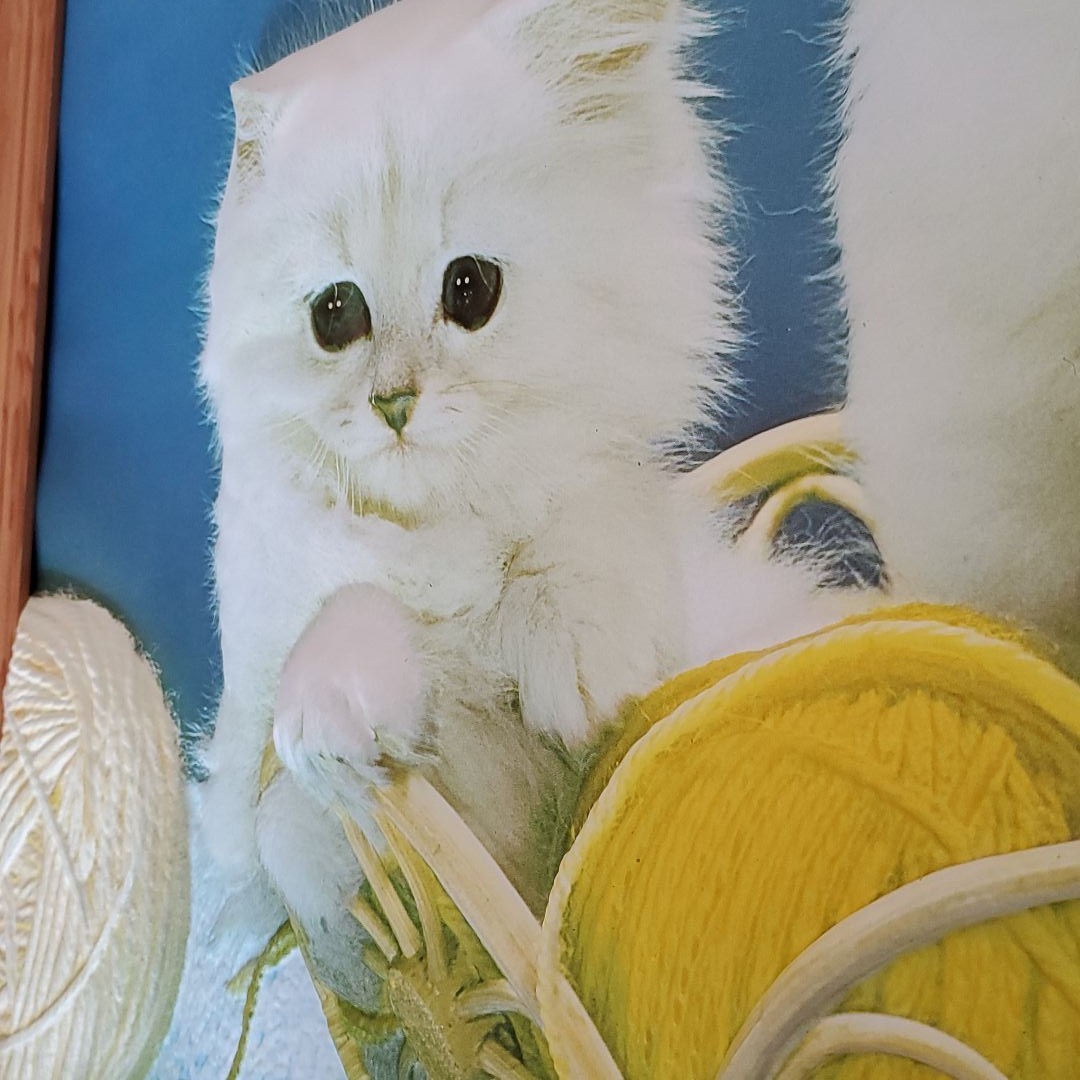 猫 子猫 白猫 立体 3D 立体写真 絵 絵画 アンティーク ヴィンテージ 額 額縁 パネル ガラス イタリア 昭和 昭和レトロ