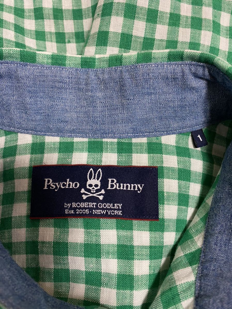 Psycho Bunny /サイコバニー ギンガムチェック リネン（麻）7部丈シャツ サイズ1の画像4