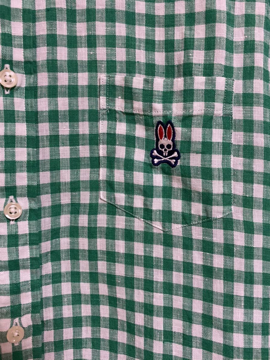 Psycho Bunny /サイコバニー ギンガムチェック リネン（麻）7部丈シャツ サイズ1の画像3
