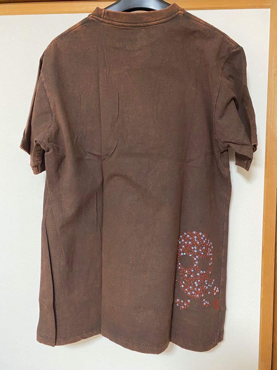 新品未使用　RONIN Ｍサイズ　茶色　プリントTシャツ　半袖　ドクロ　ガイコツ　桜　花