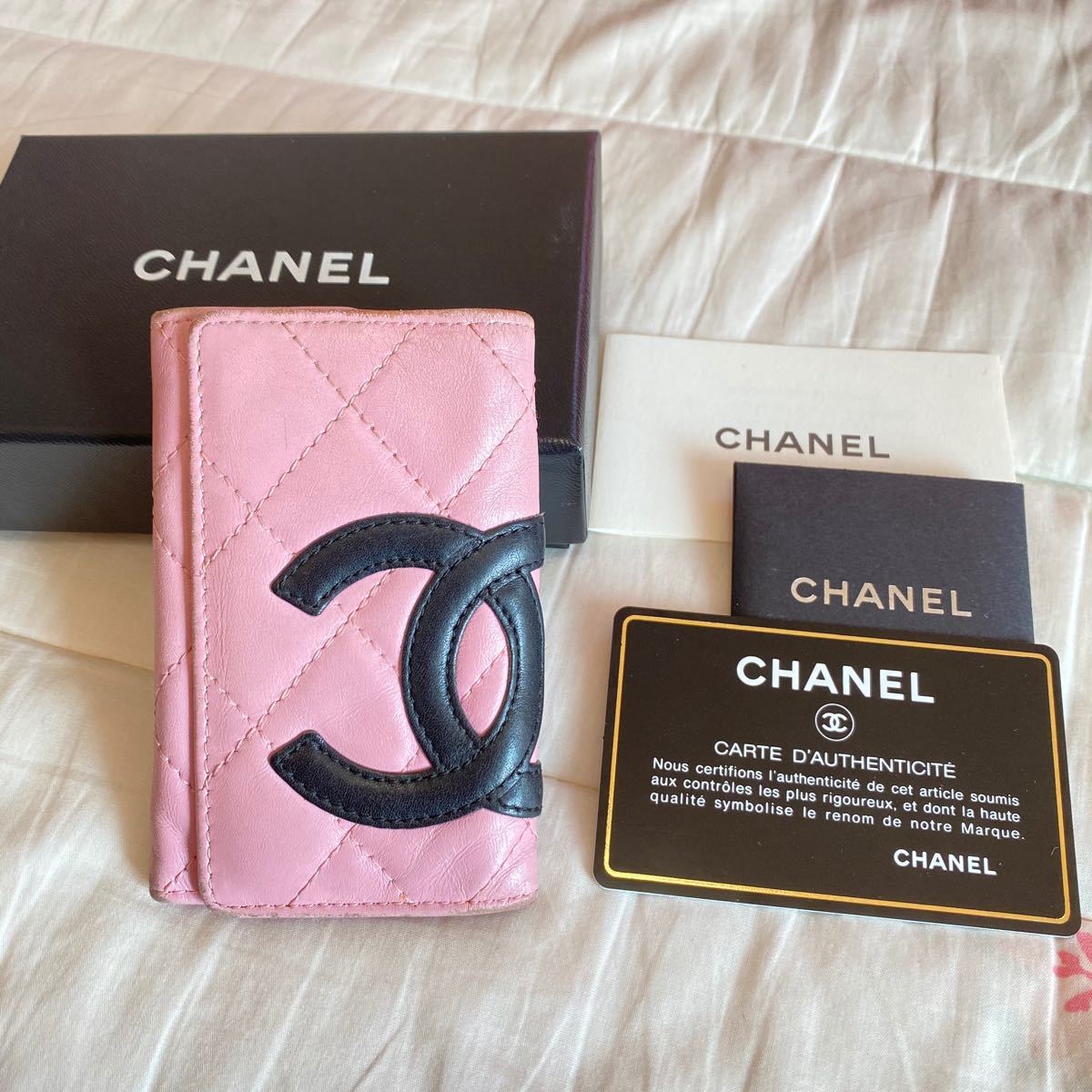 Paypayフリマ シャネル Chanel キーケース カンボンライン ピンク 黒