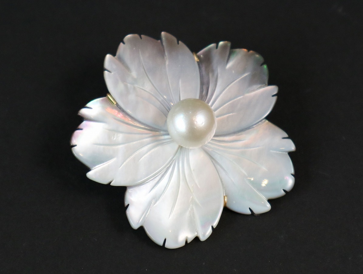 本パール K18 ブローチ トップ 花 フラワー 桜 USED 真珠