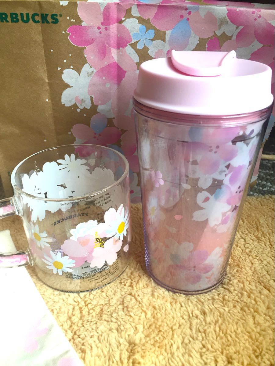 スターバックス SAKURA2021 耐熱グラスマグ マグカップ355ml &タンブラーピンクブレス355ml 桜紙袋付き