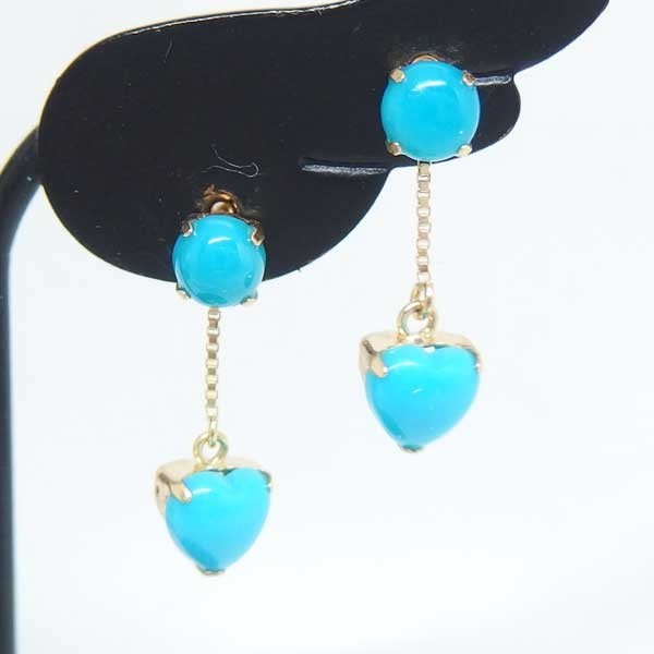 [ free shipping ]K18s Lee pin g view ti production turquoise Heart bla earrings #IA1230