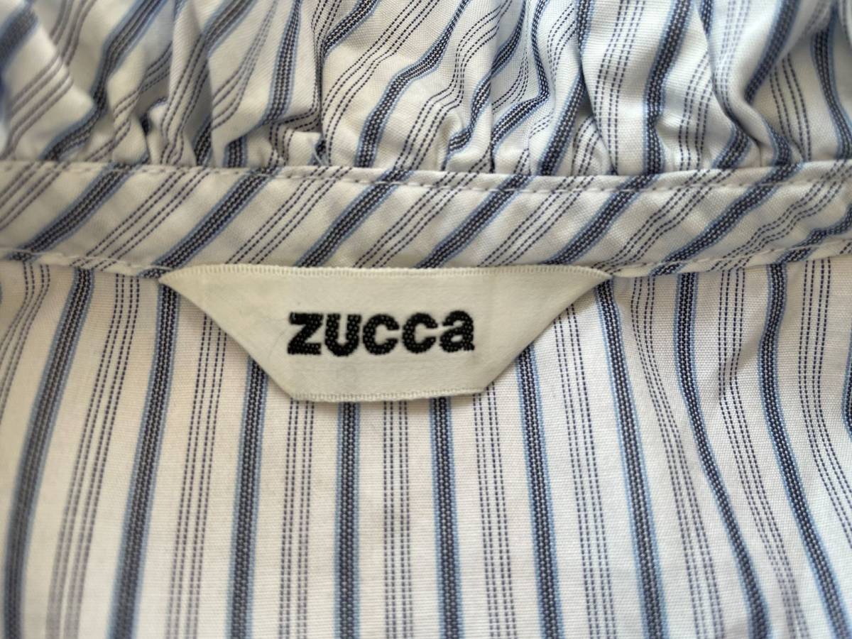 ZUCCAズッカのフリル襟ブルーストライプシャツブラウス（送料込み）