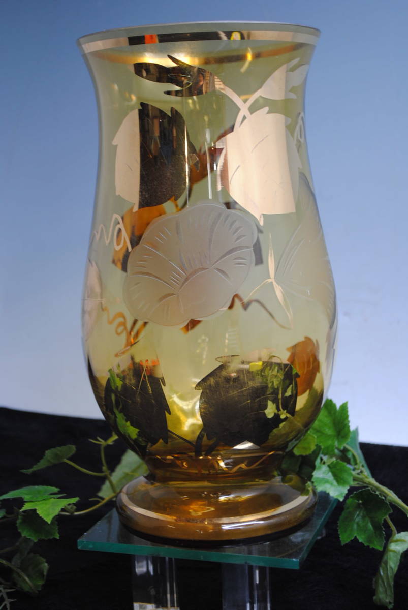 *.265*bohemi Anne стакан. ваза *kali стакан / Чехия s осел Kia производство / желтый × Gold / ваза для цветов / модный / подробности фотография несколько есть 