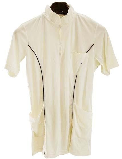 CH2081-8◆ 新品 ナース服 ハイネック 半袖 胸元ファスナー 両サイドライン Mサイズ ホワイト ネイビー 送料350円